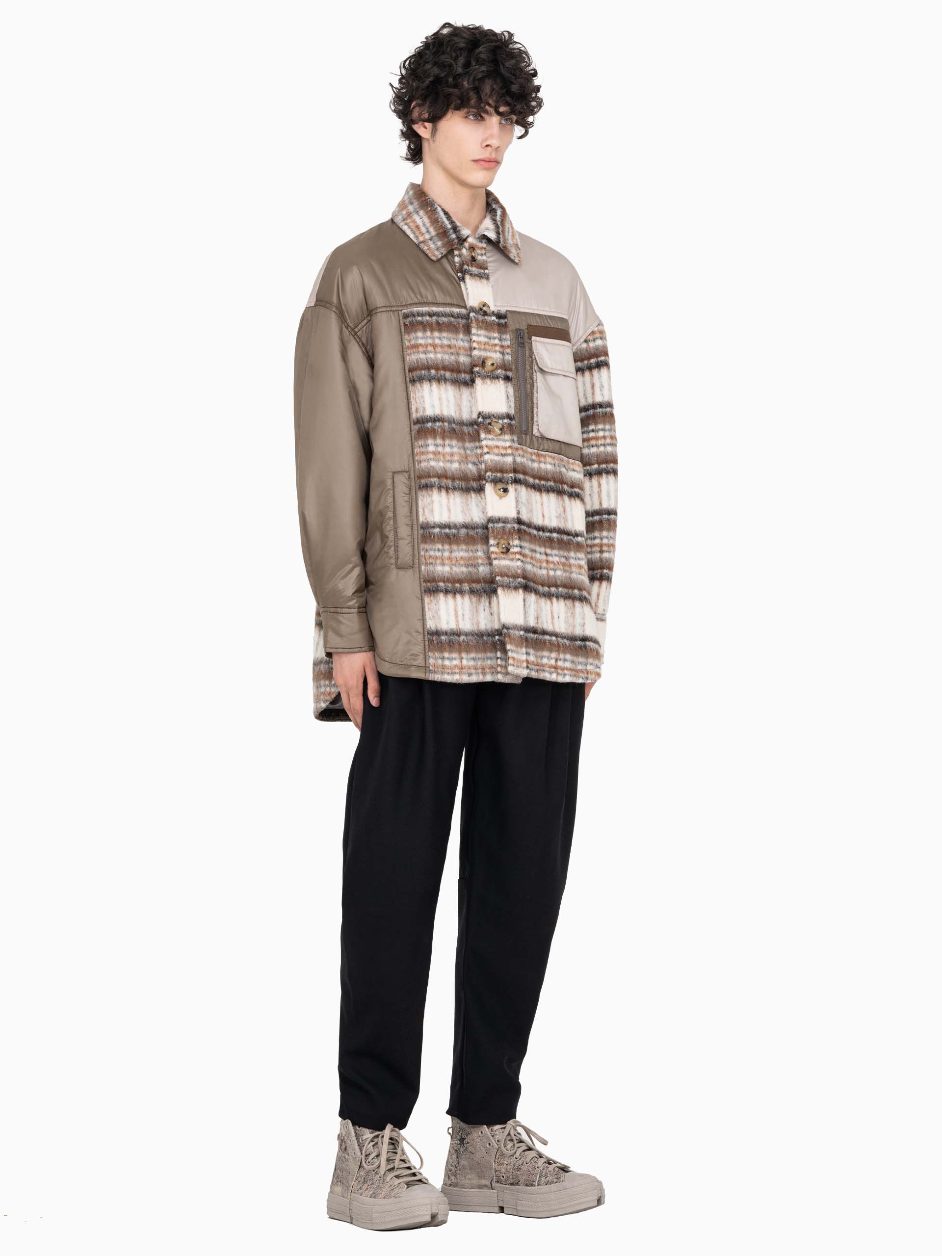 PANELLED FLANNEL SHIRT JACKET