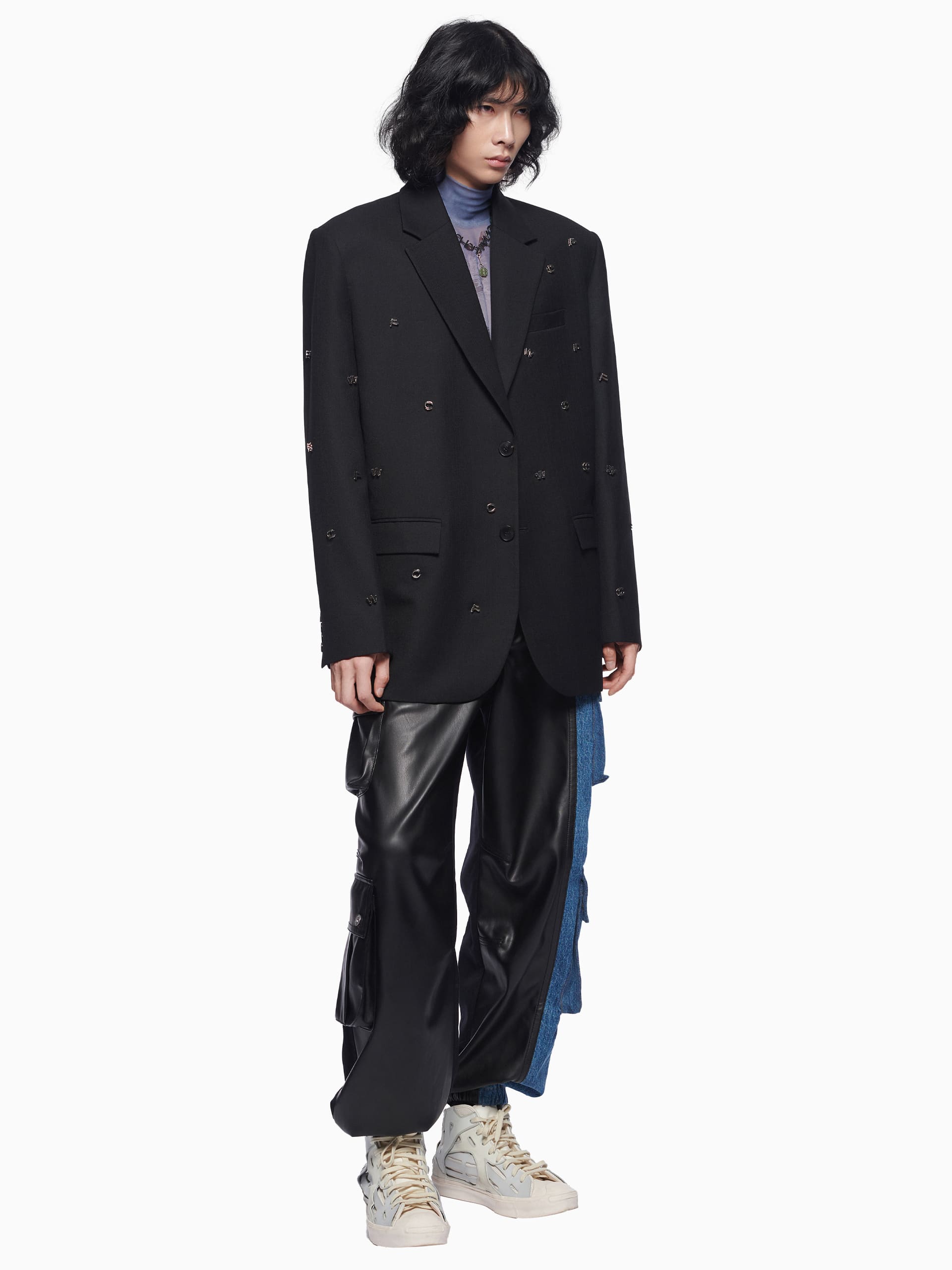 METAL LOGO WOOL BLAZER - Feng Chen Wang