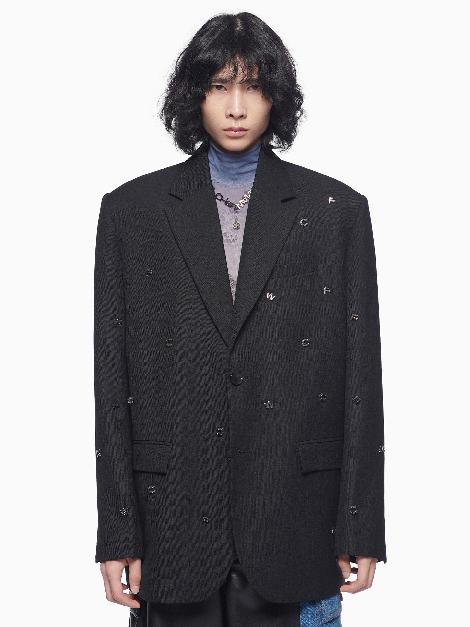 METAL LOGO WOOL BLAZER - Feng Chen Wang