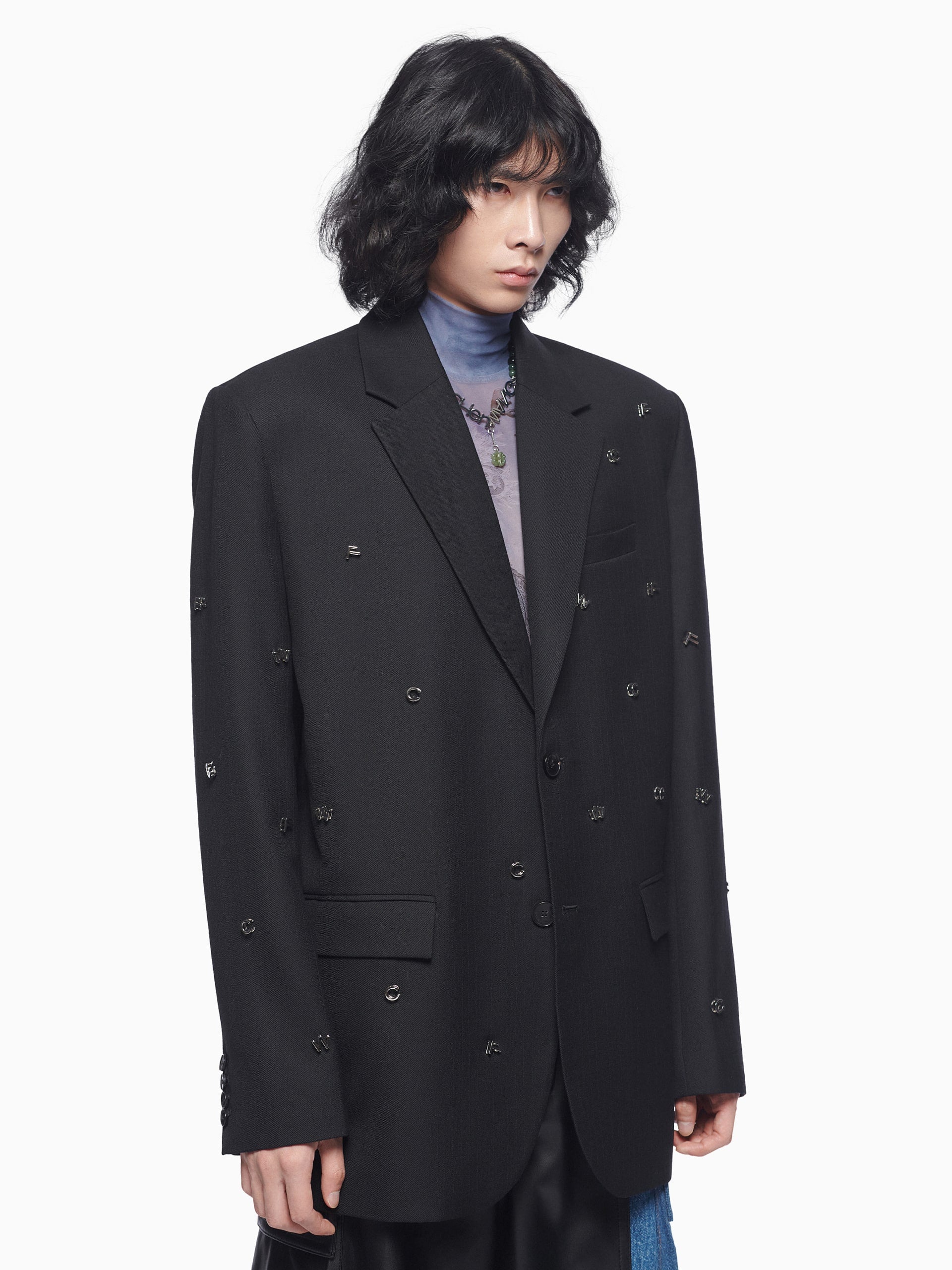 METAL LOGO WOOL BLAZER - Feng Chen Wang
