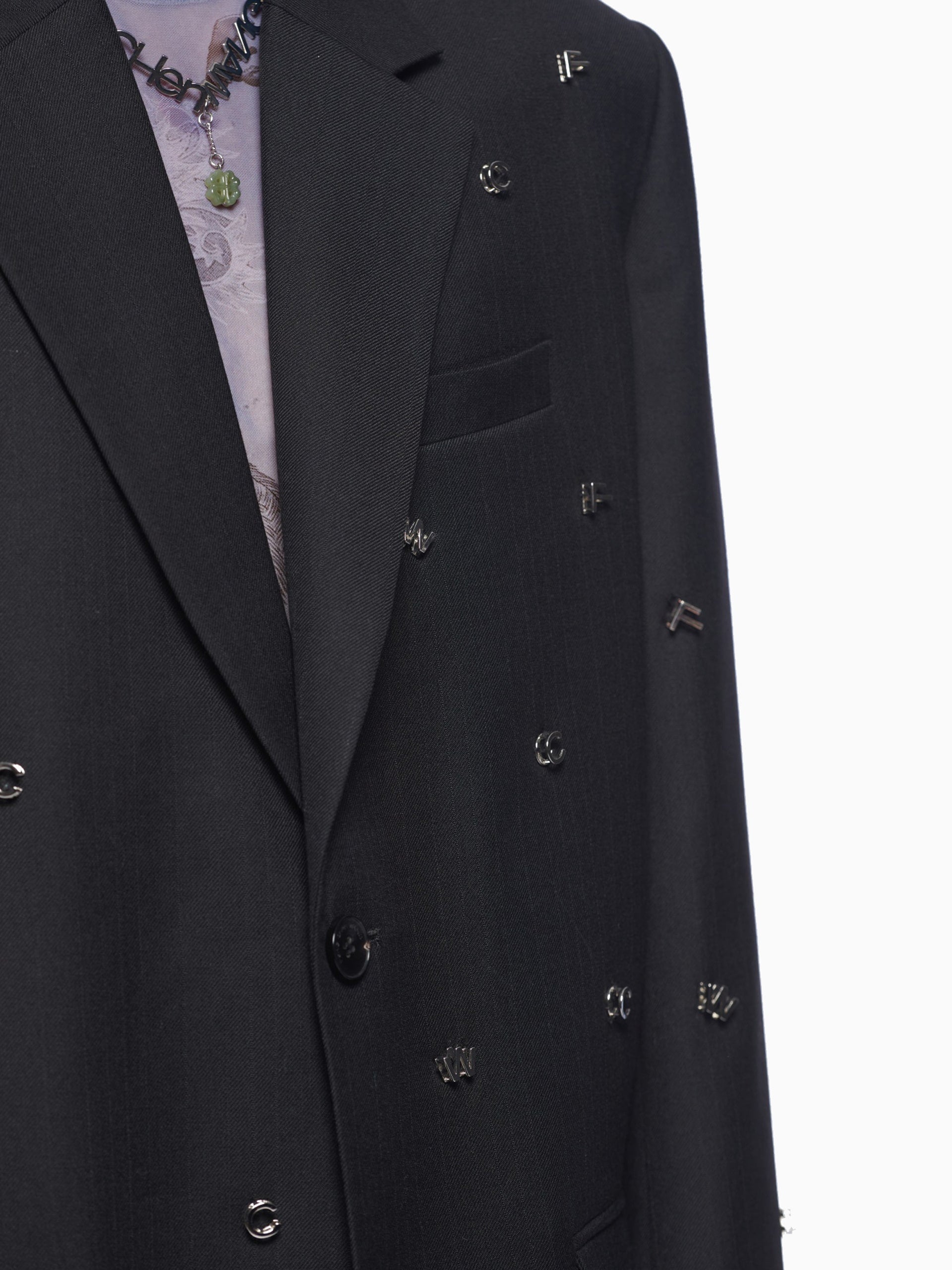 METAL LOGO WOOL BLAZER - Feng Chen Wang