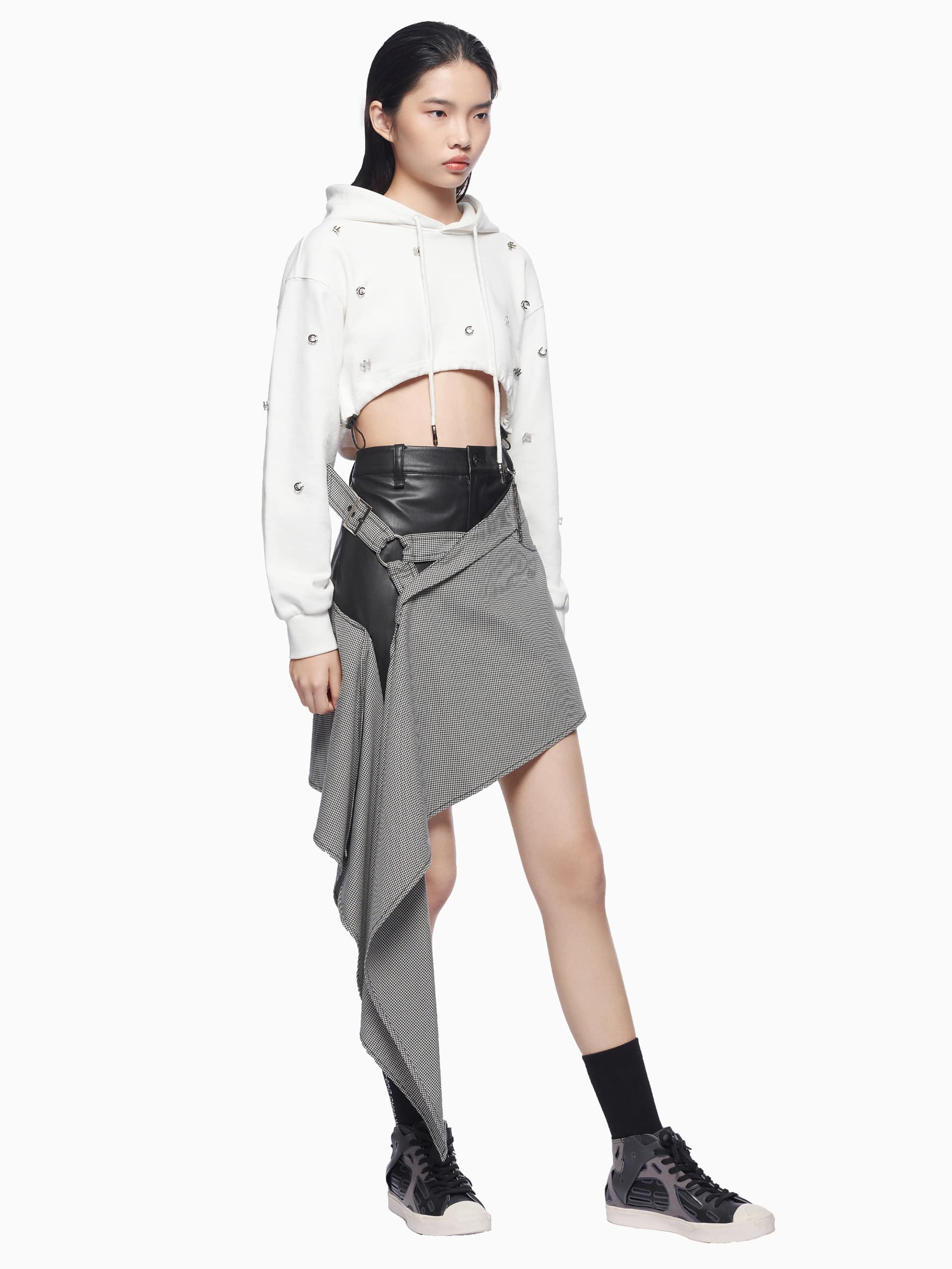 HERRINGBONE PANELLED SKIRT - Feng Chen Wang