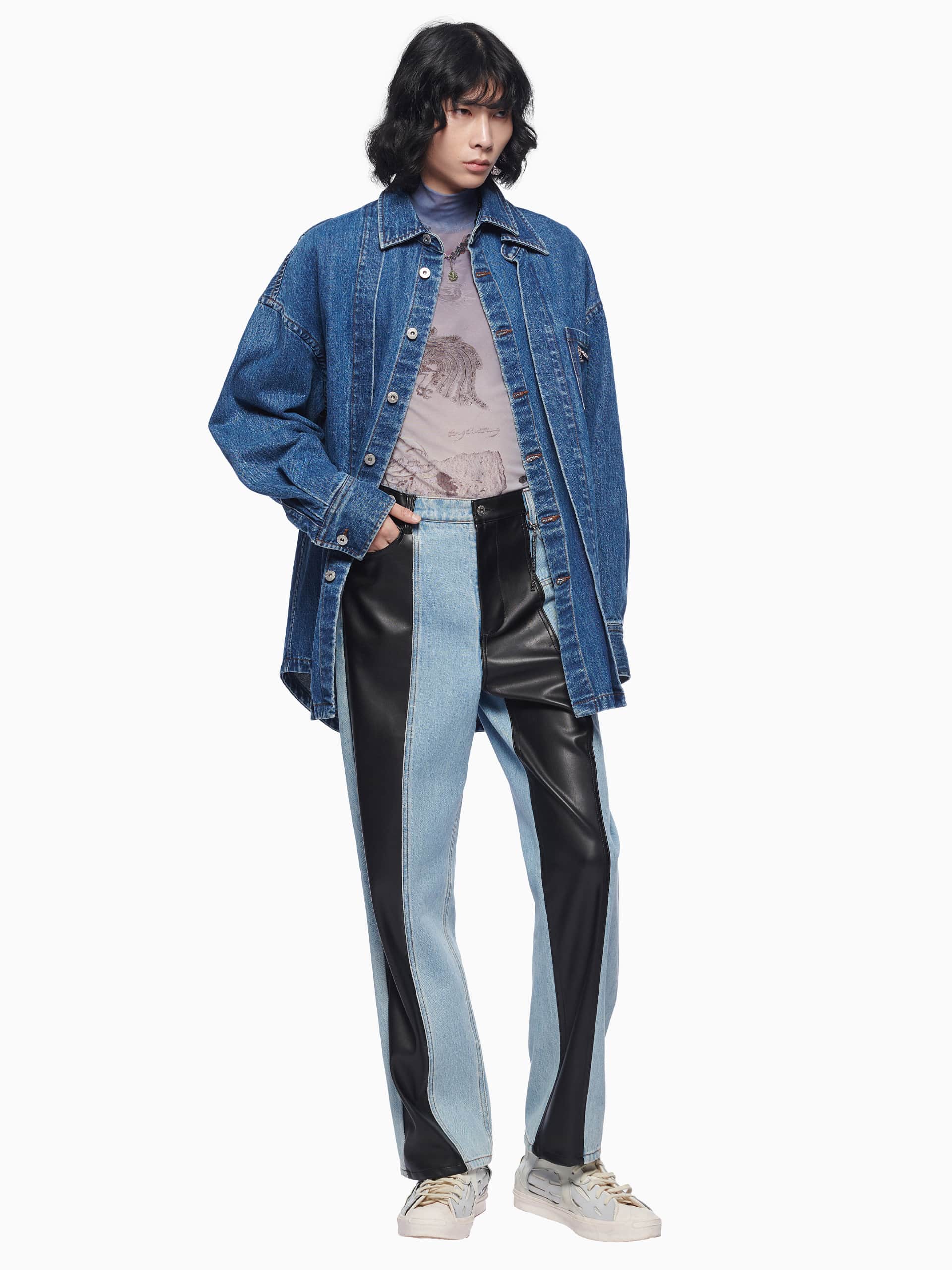 PANELLED FAUX LEATHER JEANS