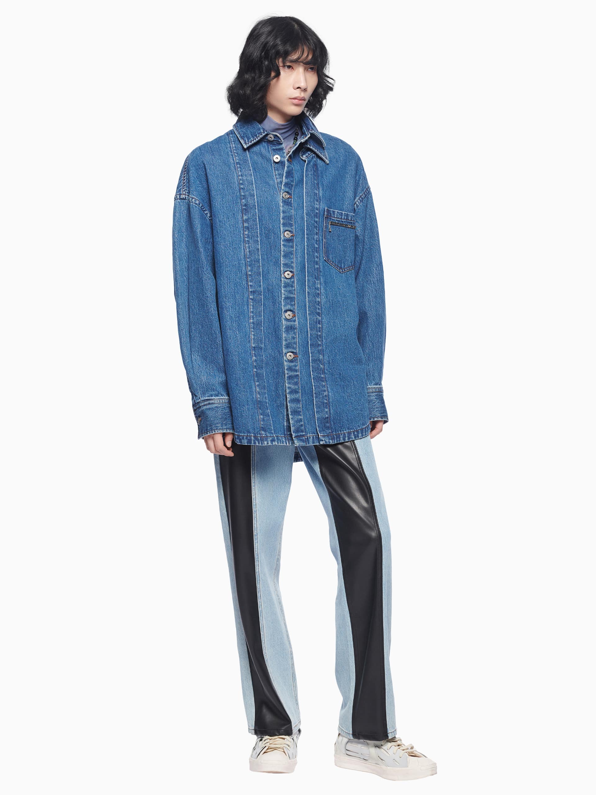 PANELLED FAUX LEATHER JEANS