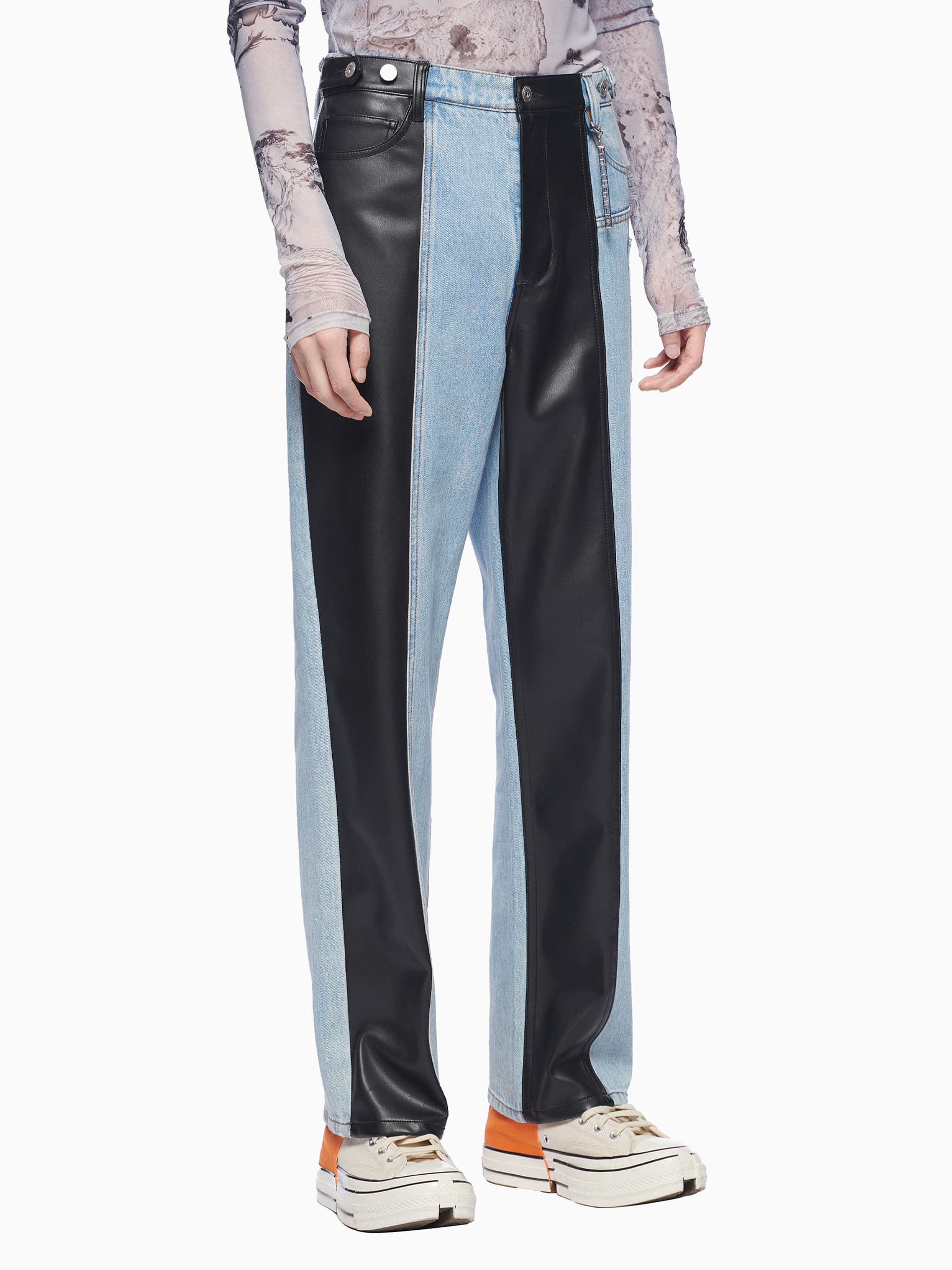 PANELLED FAUX LEATHER JEANS