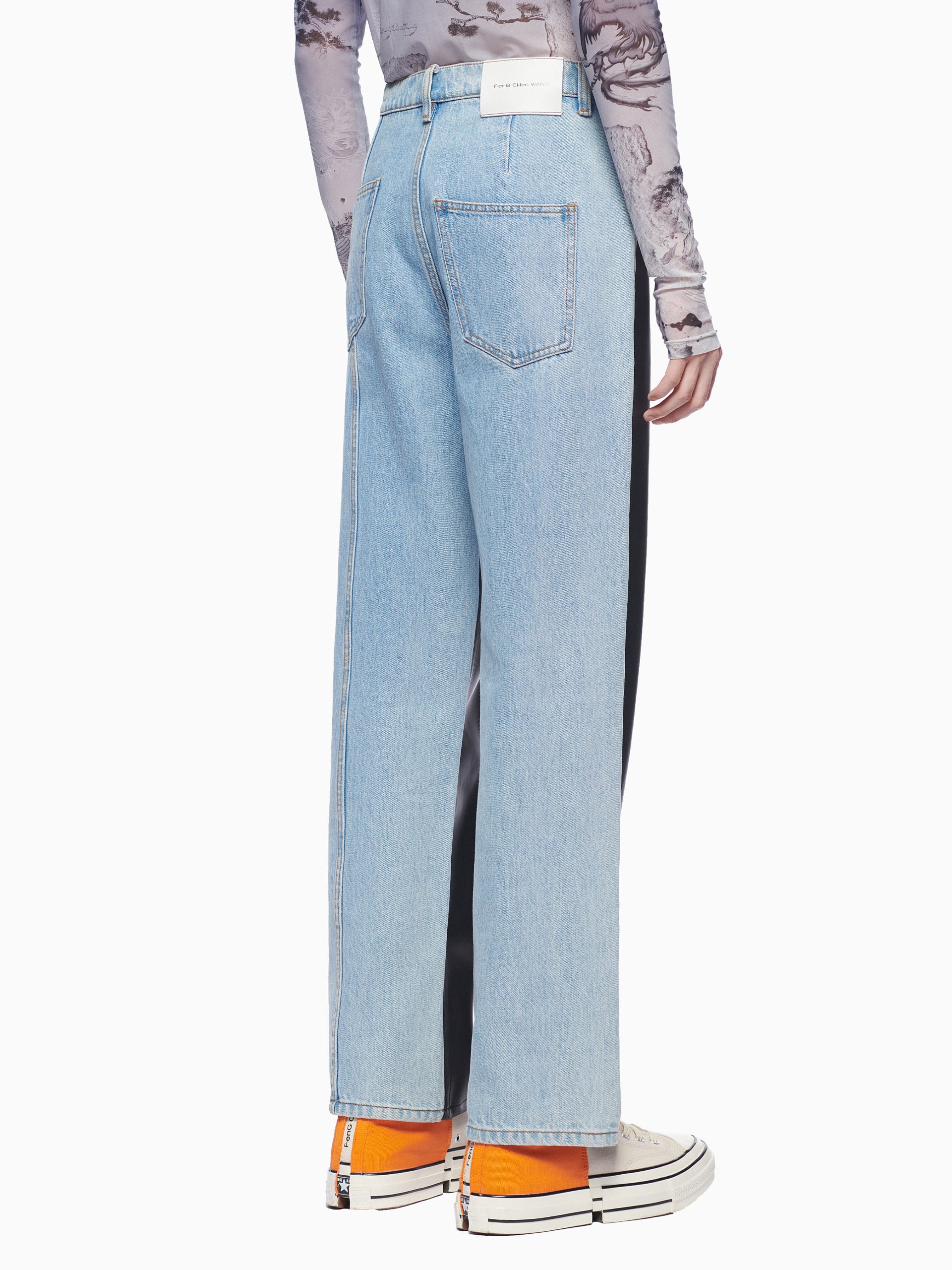 PANELLED FAUX LEATHER JEANS