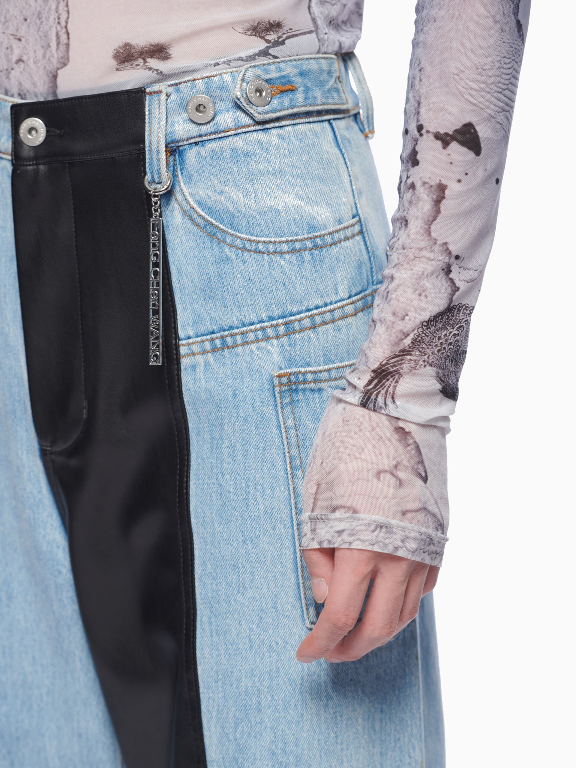 PANELLED FAUX LEATHER JEANS