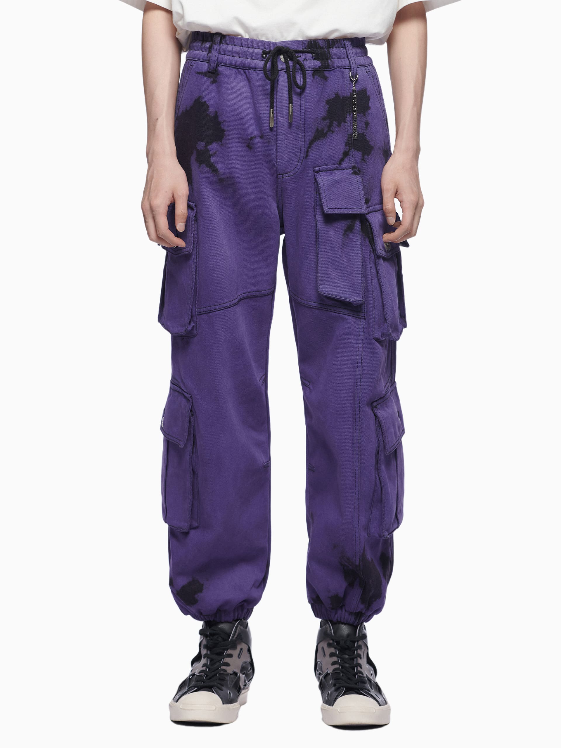 DENIM TIE-DYE CARGO PANTS