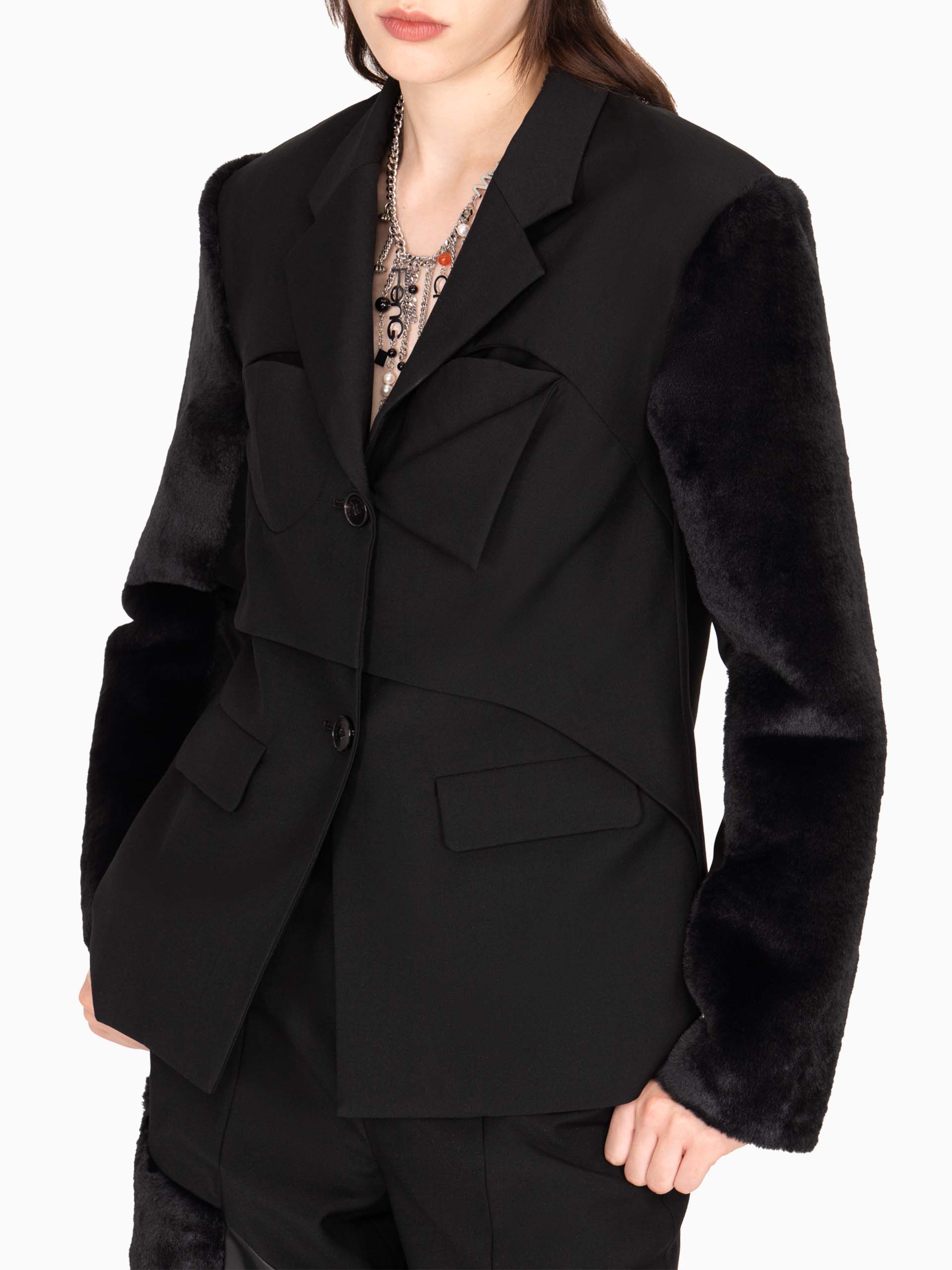 DECONSTRUCTED FAUX FUR BLAZER