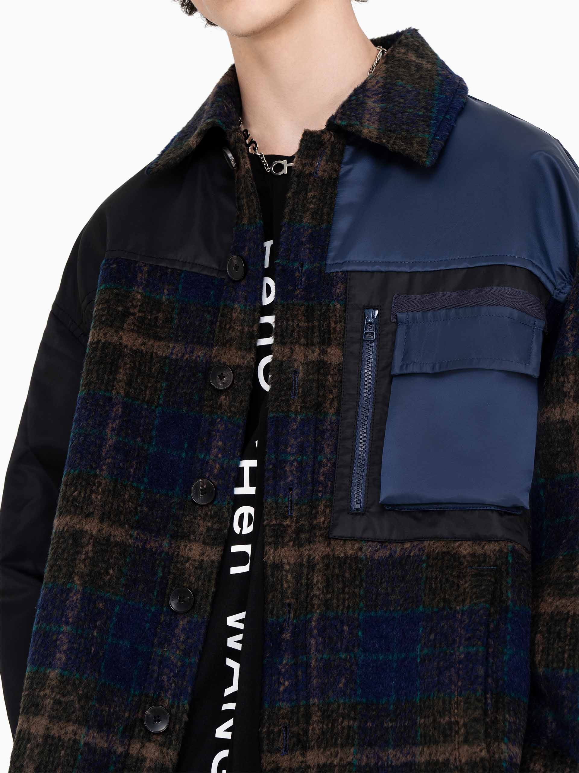 PANELLED FLANNEL SHIRT JACKET
