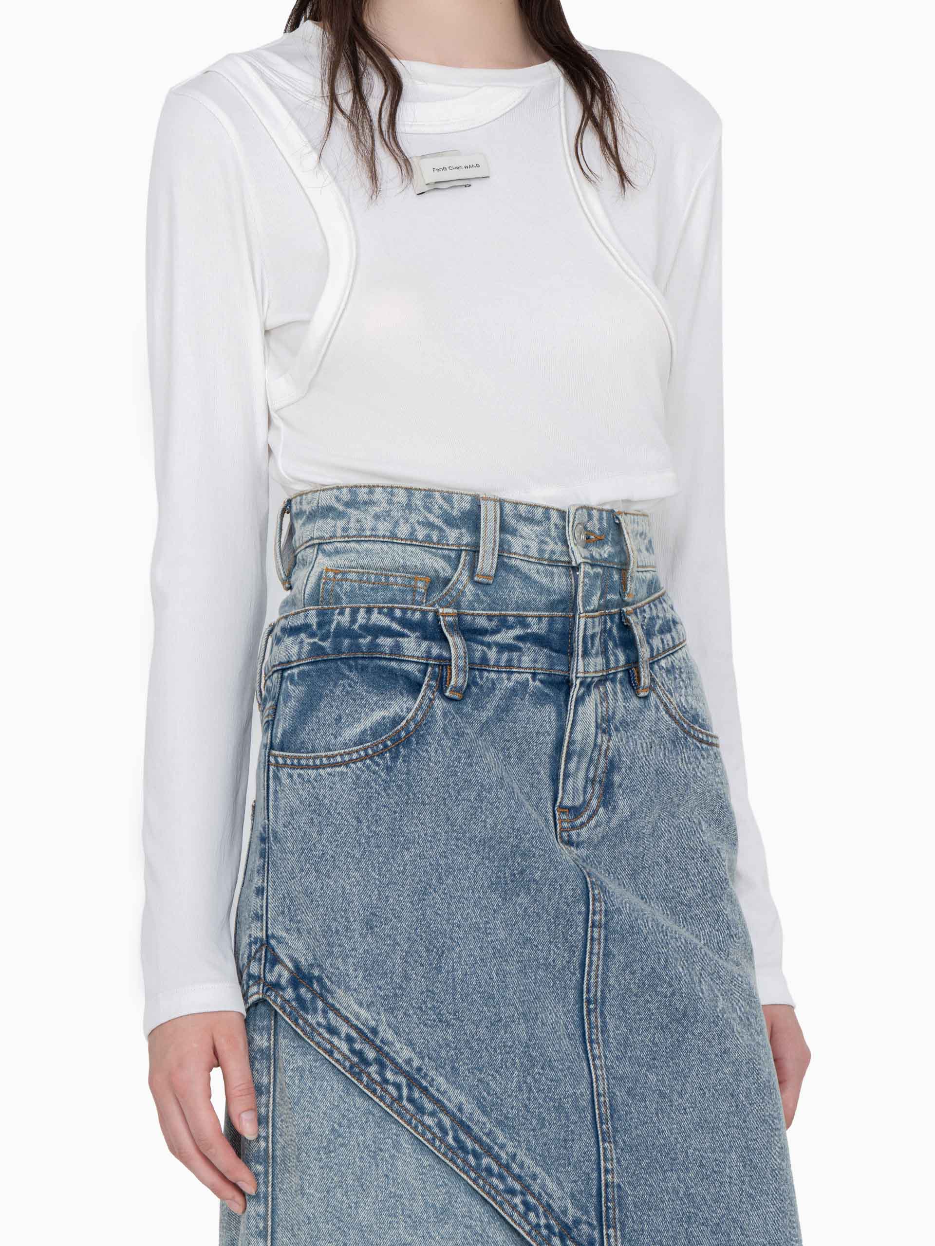 DECONSTRUCTED PATCHWORK DENIM SKIRT