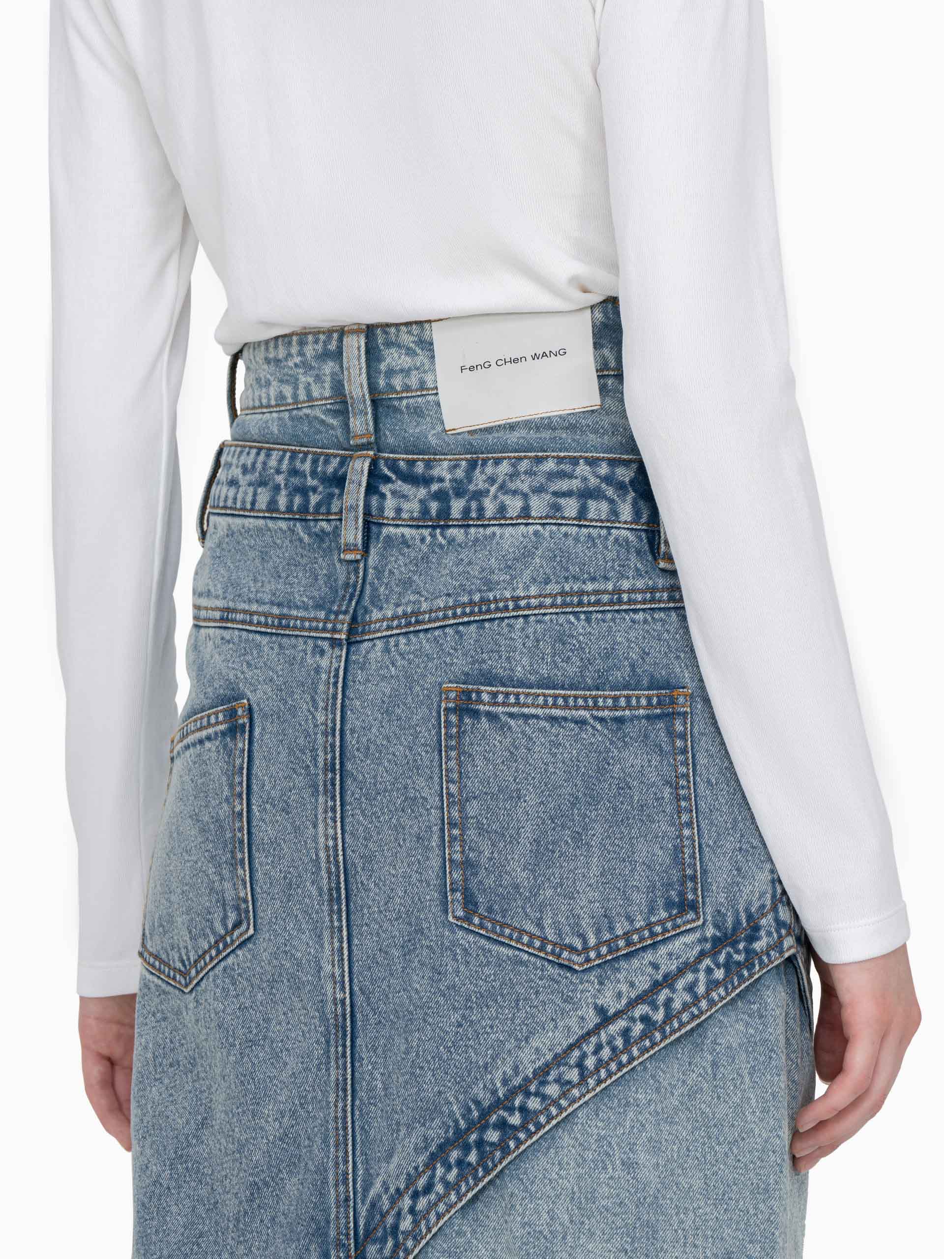 DECONSTRUCTED PATCHWORK DENIM SKIRT